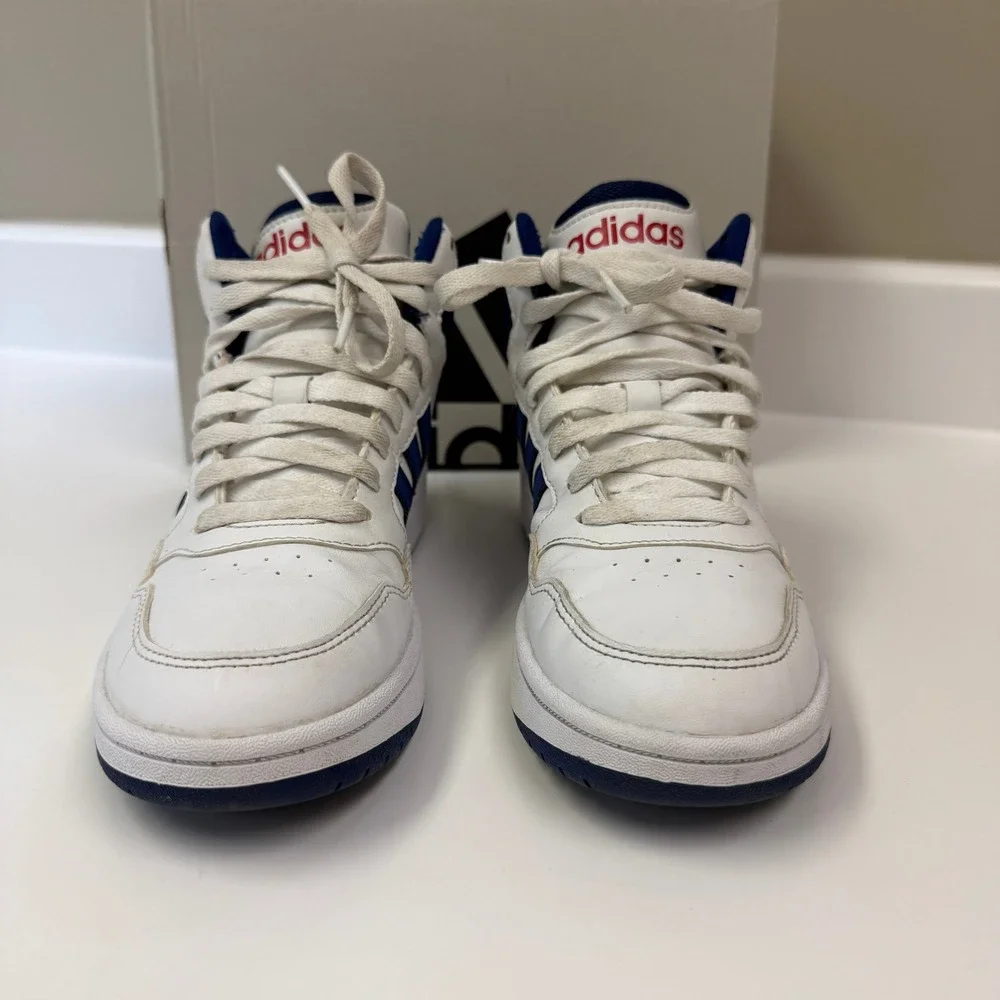 Adidas Kids Hoops 3.0 Mid K Basketball Sneakers Size 5Y White Blue Red GZ9647